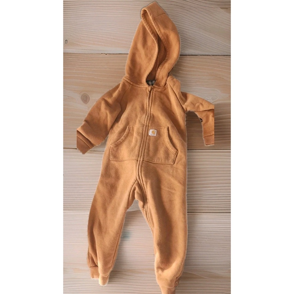 Carhartt Long Sleeve Hooded Fleece Coveralls Brown 12 Months Full Zip Toddler On